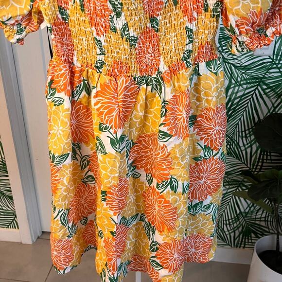 NWT House of Harlow 1960 Tropical Print Linen Puff Sleeve Babydoll Mini Dress - Picture 4 of 13